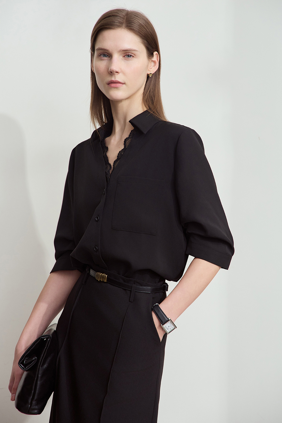 Lace Splicing Cool-touch Chiffon Blouse