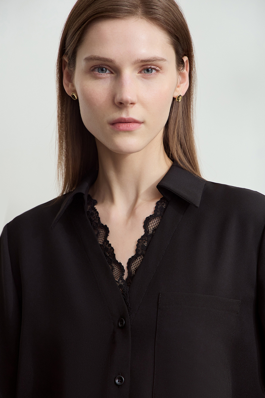 Lace Splicing Cool-touch Chiffon Blouse