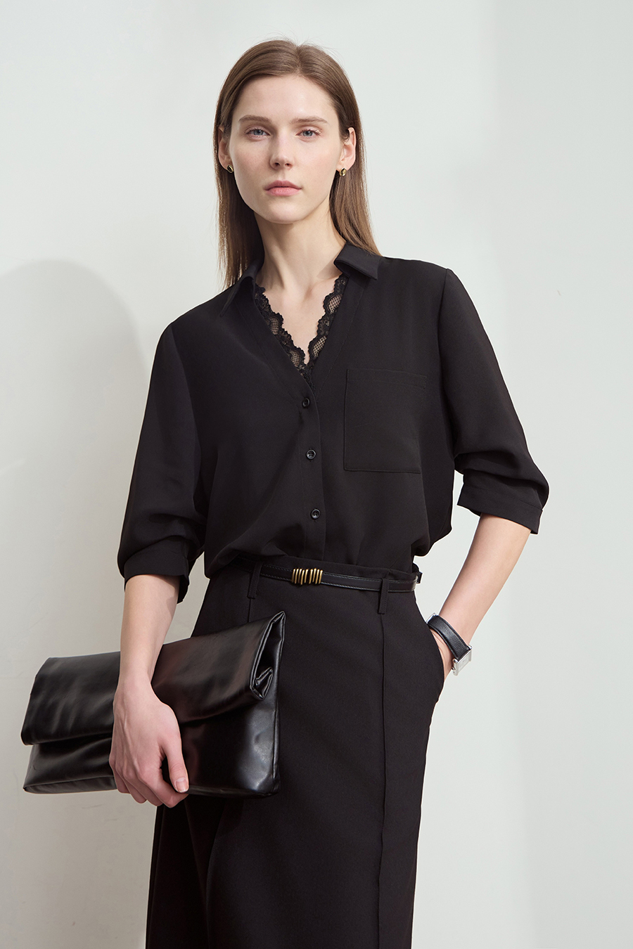 Lace Splicing Cool-touch Chiffon Blouse