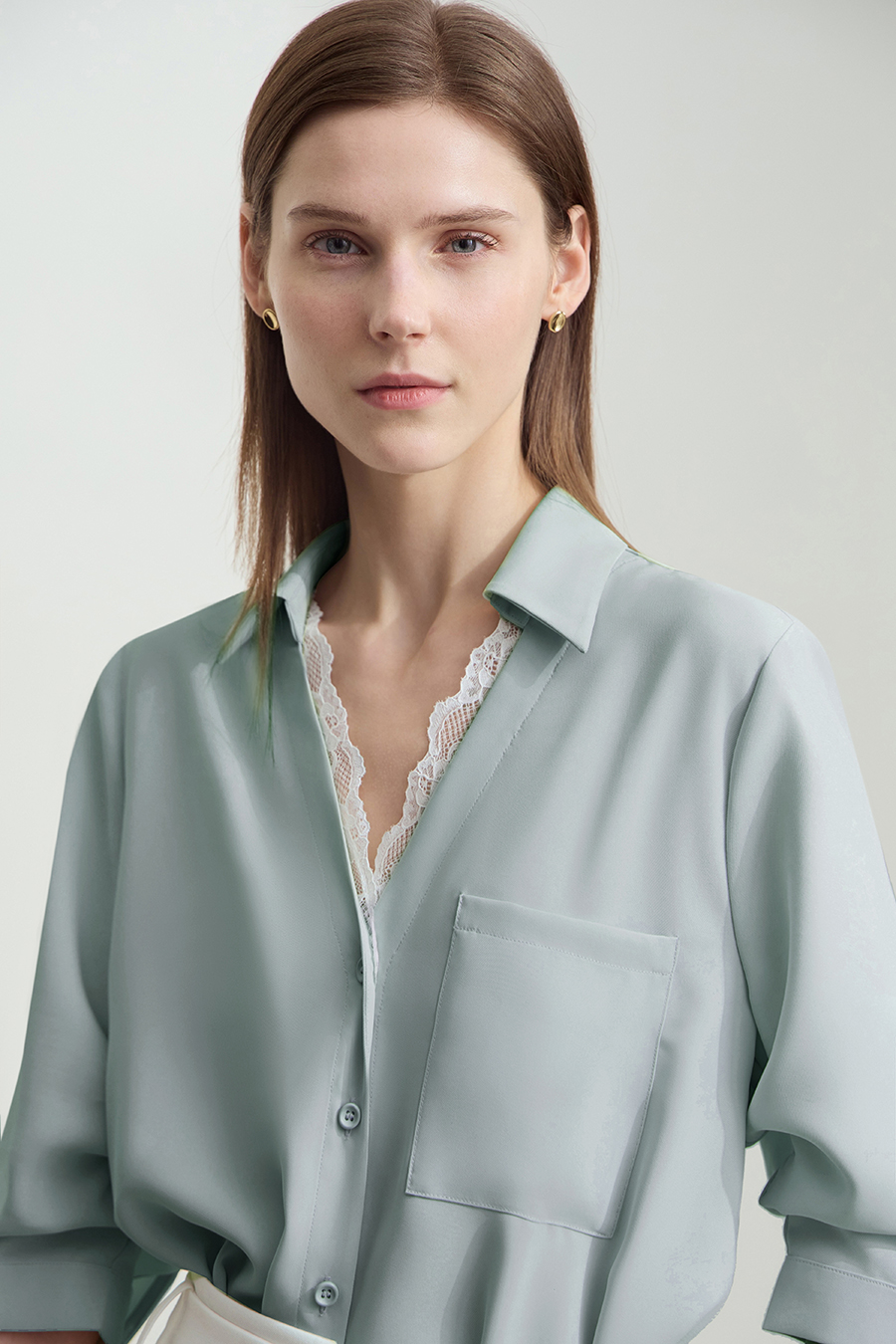 Lace Splicing Cool-touch Chiffon Blouse