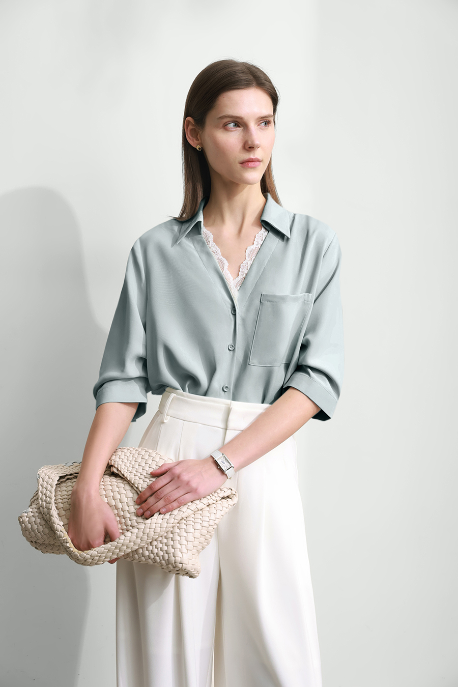 Lace Splicing Cool-touch Chiffon Blouse