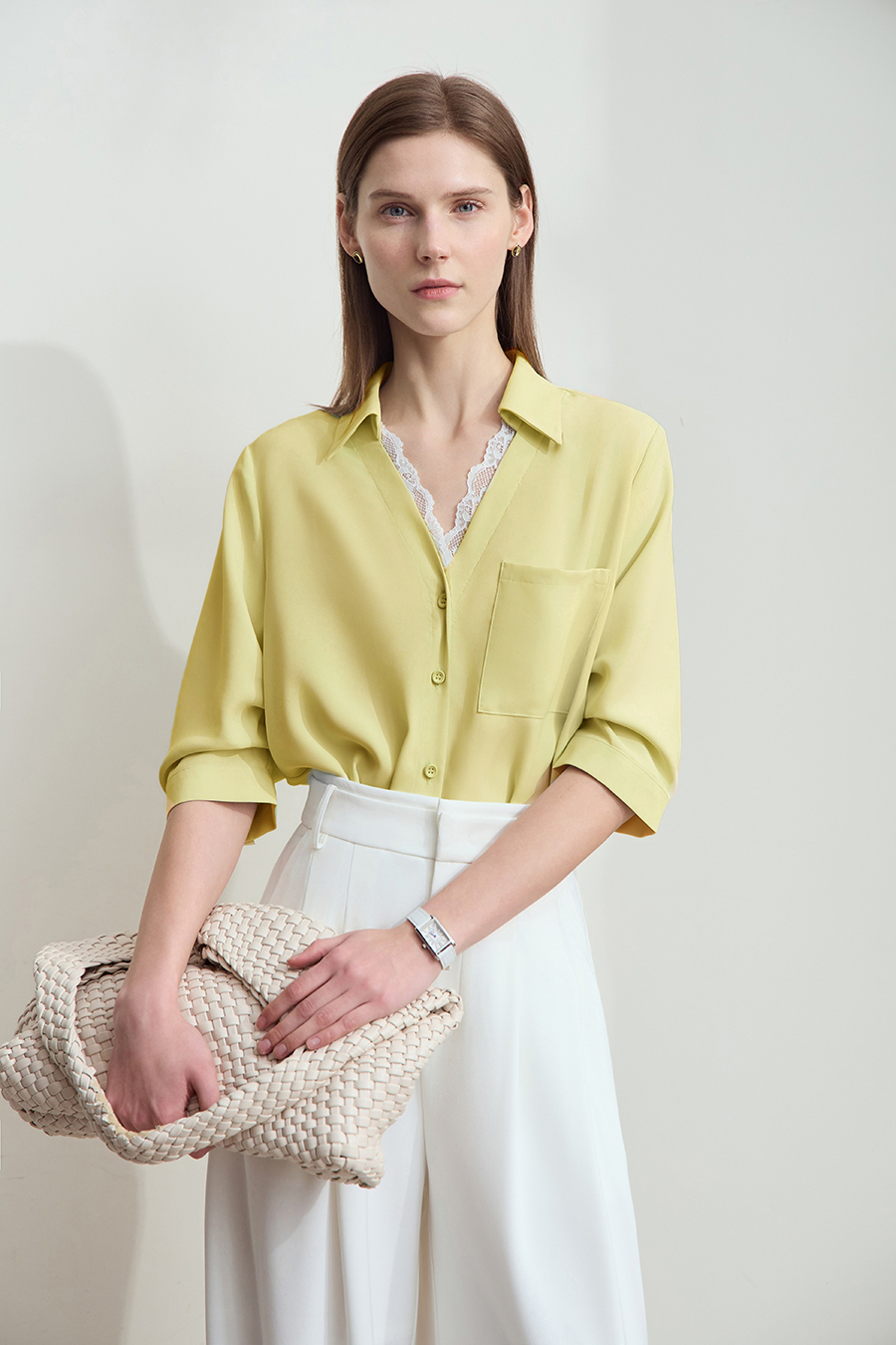 Lace Splicing Cool-touch Chiffon Blouse