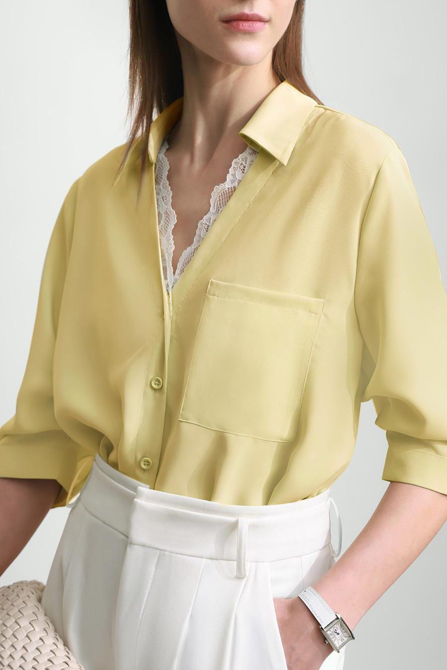 Lace Splicing Cool-touch Chiffon Blouse