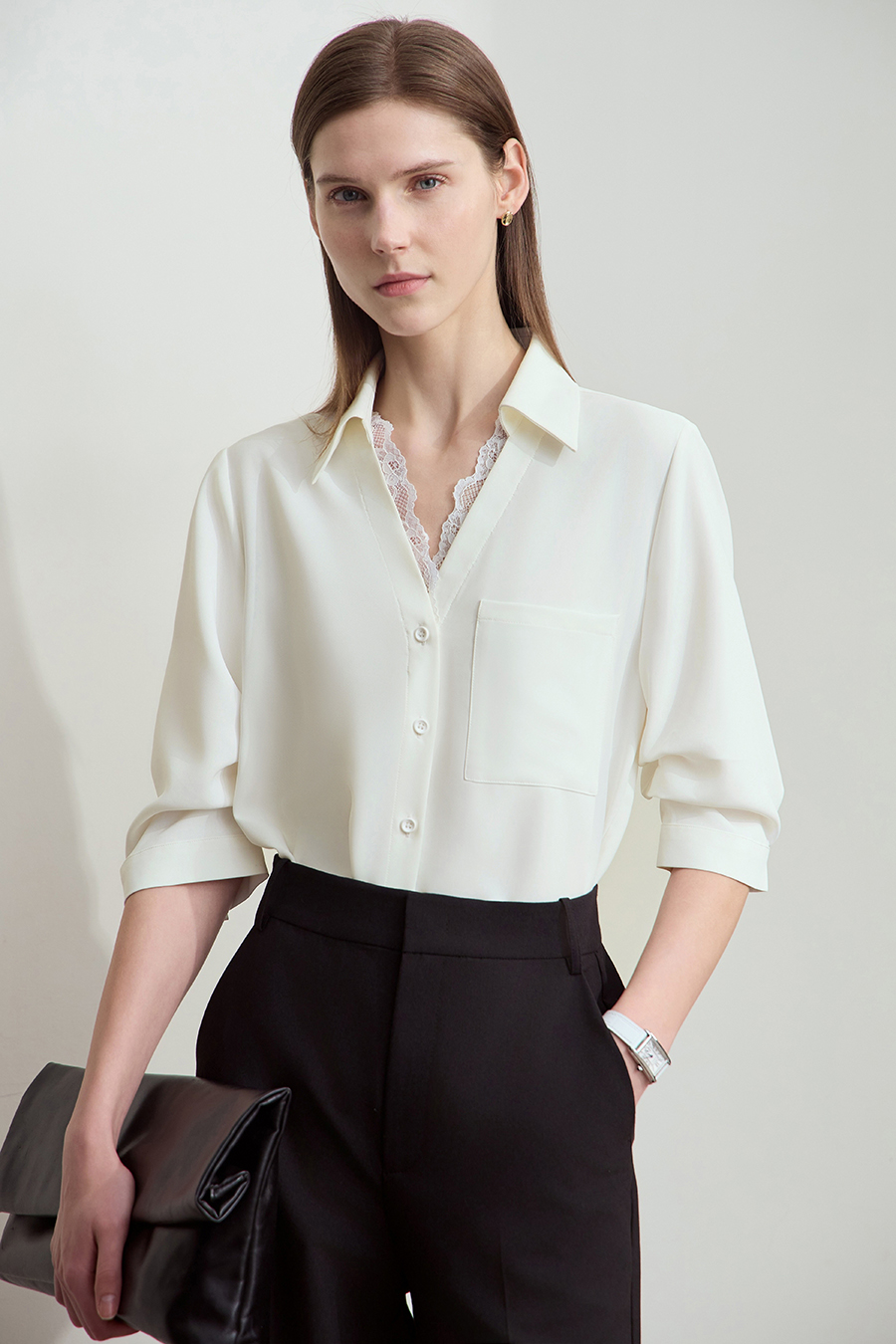 Lace Splicing Cool-touch Chiffon Blouse