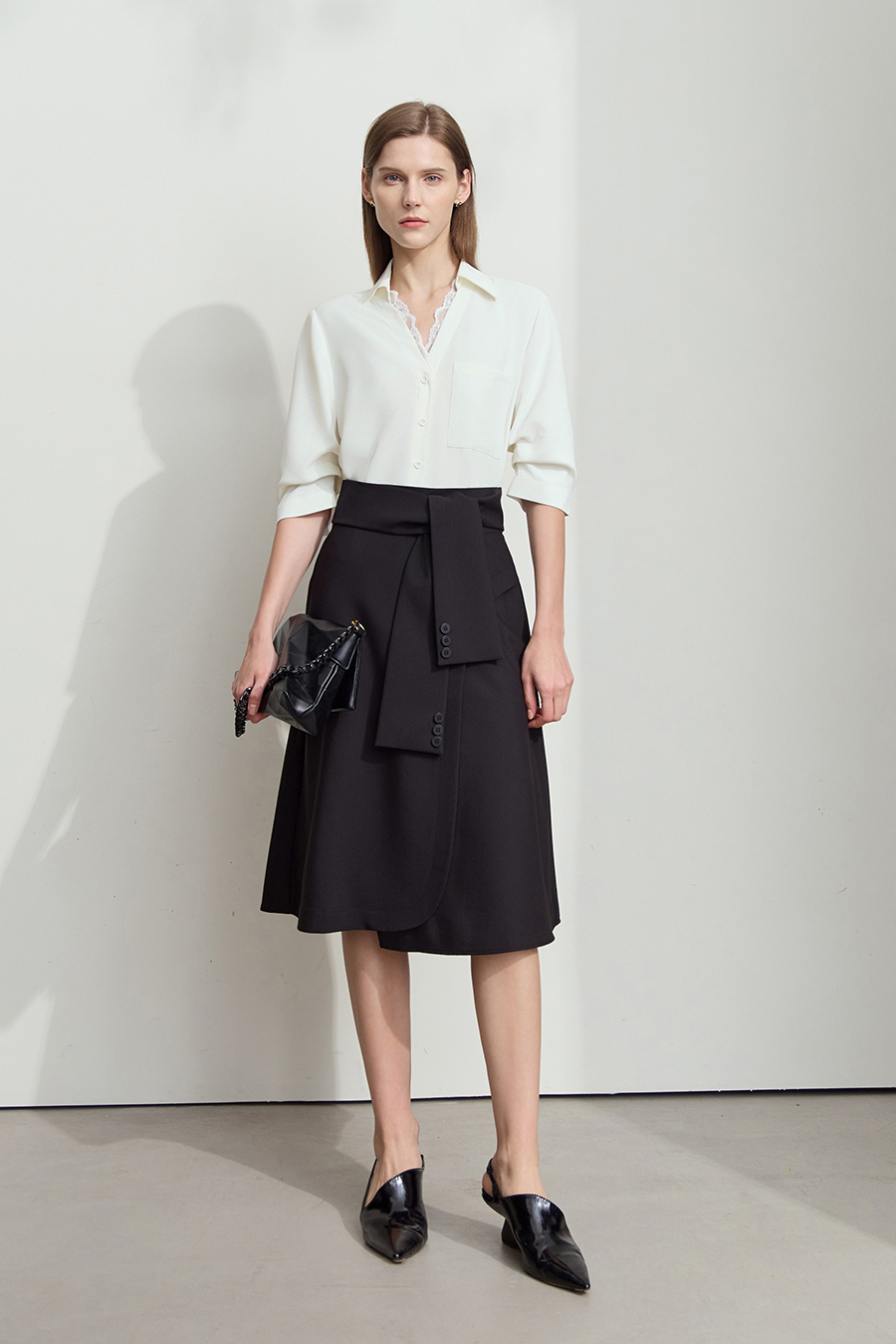 Lace Splicing Cool-touch Chiffon Blouse