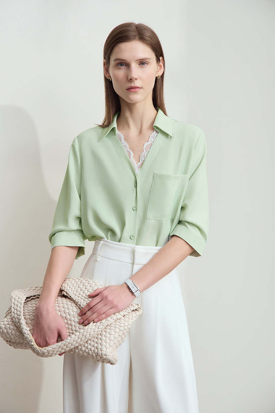 Lace Splicing Cool-touch Chiffon Blouse