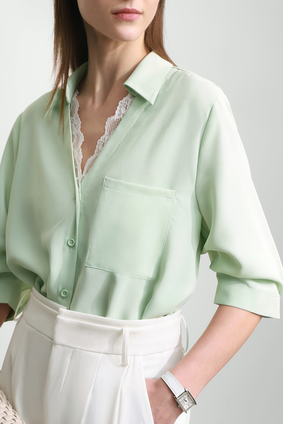 Lace Splicing Cool-touch Chiffon Blouse