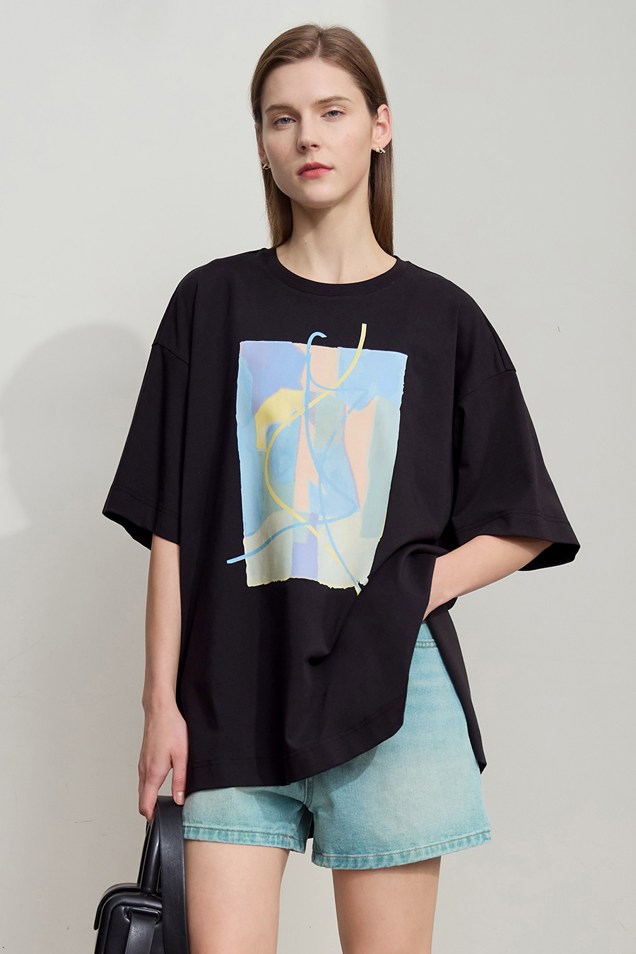 Abstract print drop-shoulder tee|AMII