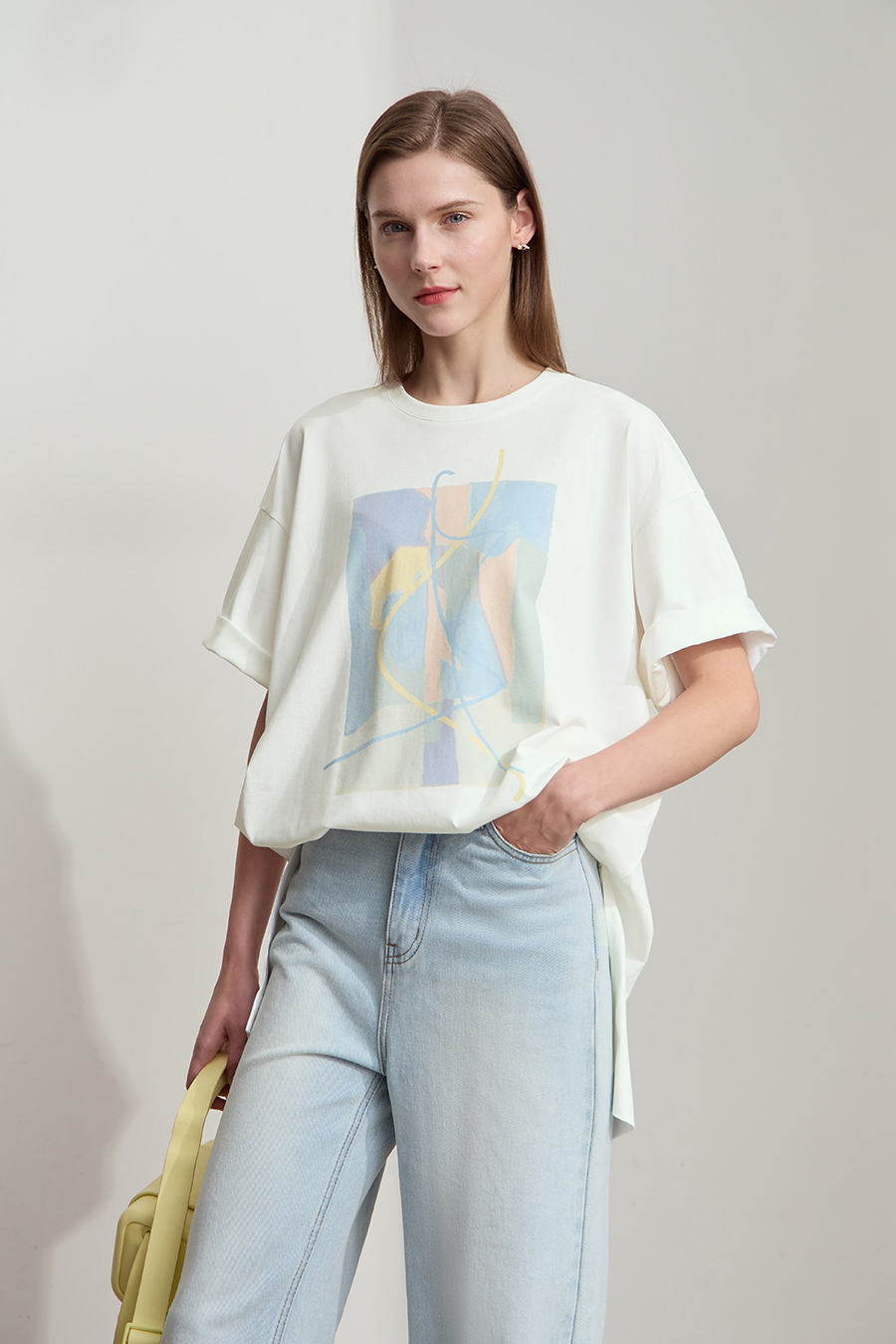 Abstract print drop-shoulder tee|AMII