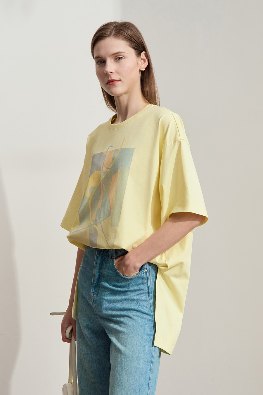 Abstract print drop-shoulder tee|AMII