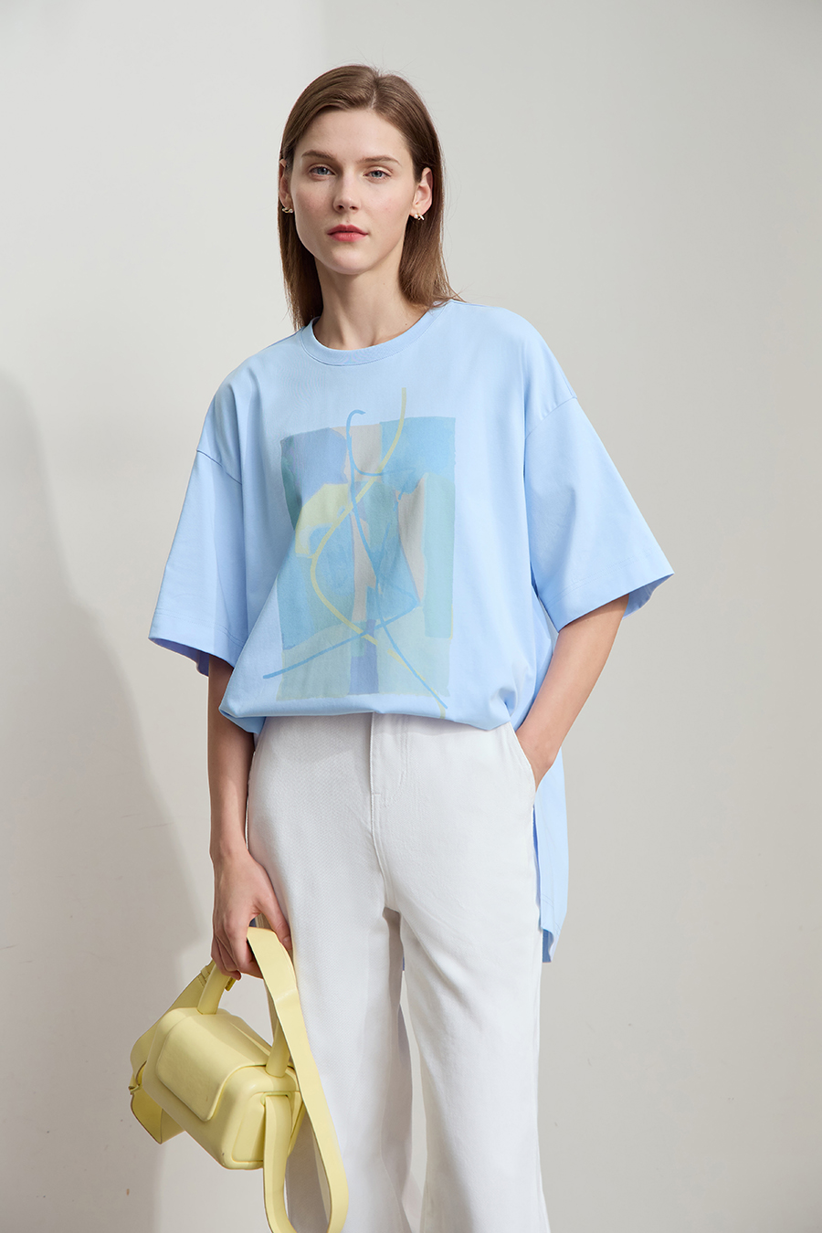 Abstract print drop-shoulder tee|AMII