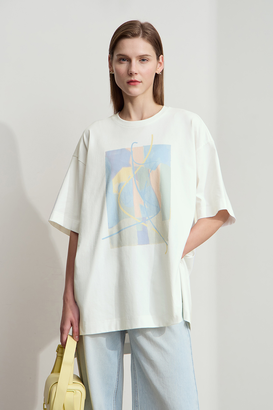 Abstract print drop-shoulder tee|AMII