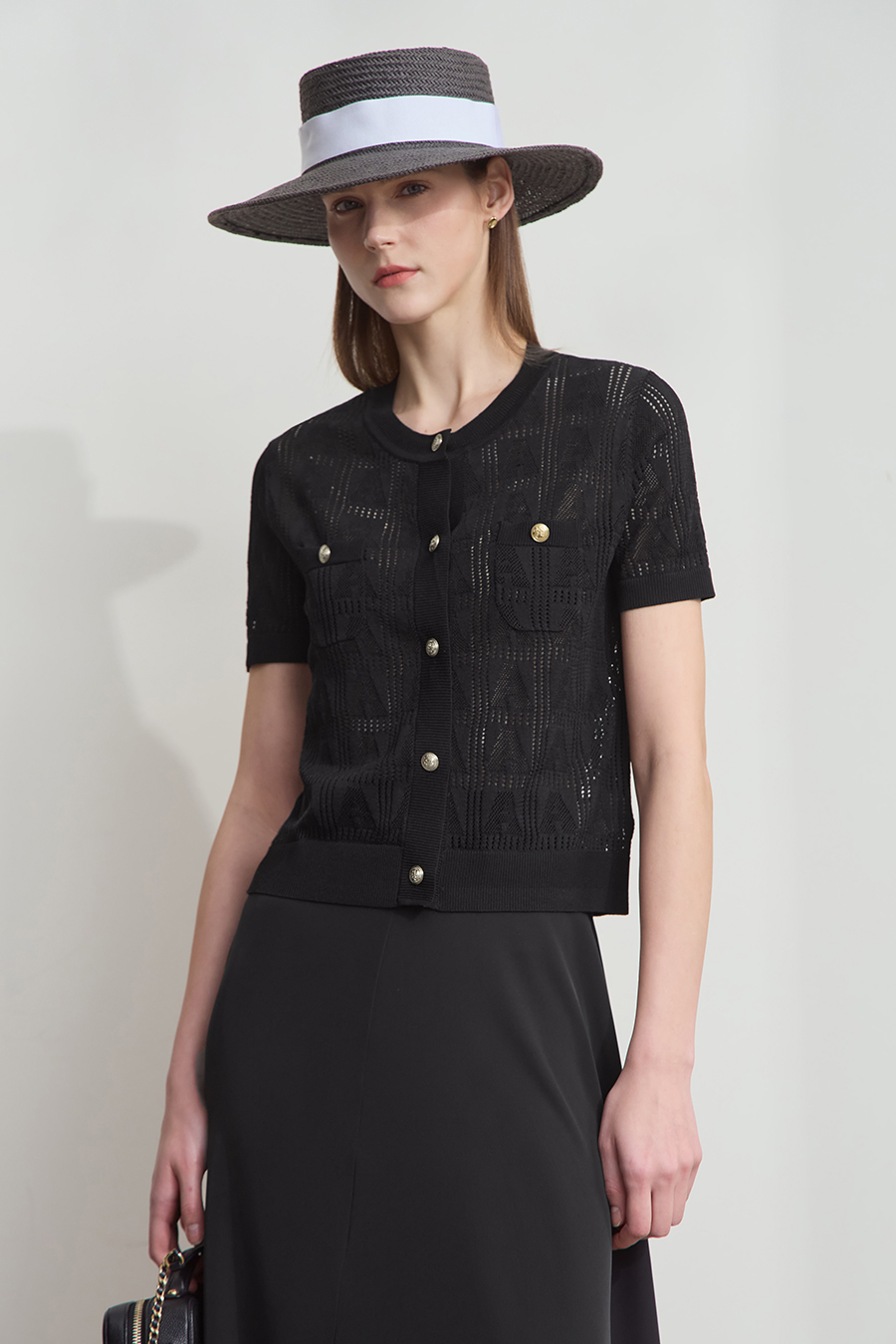 Half Sleeve Ribbed Knit Cardigan