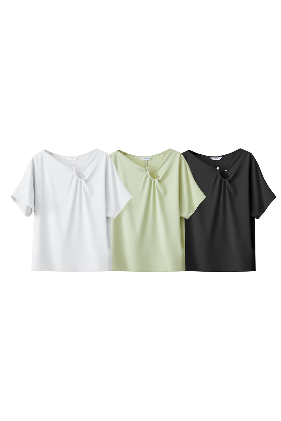 Drop-shoulder gathered chiffon blouse|AMII