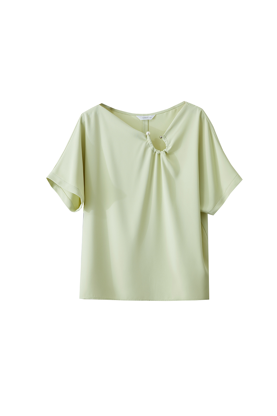 Drop-shoulder gathered chiffon blouse|AMII