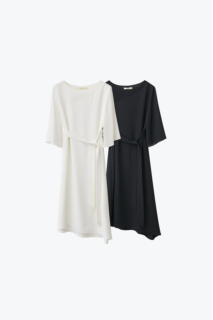 Contrast Fabric Belted Dress