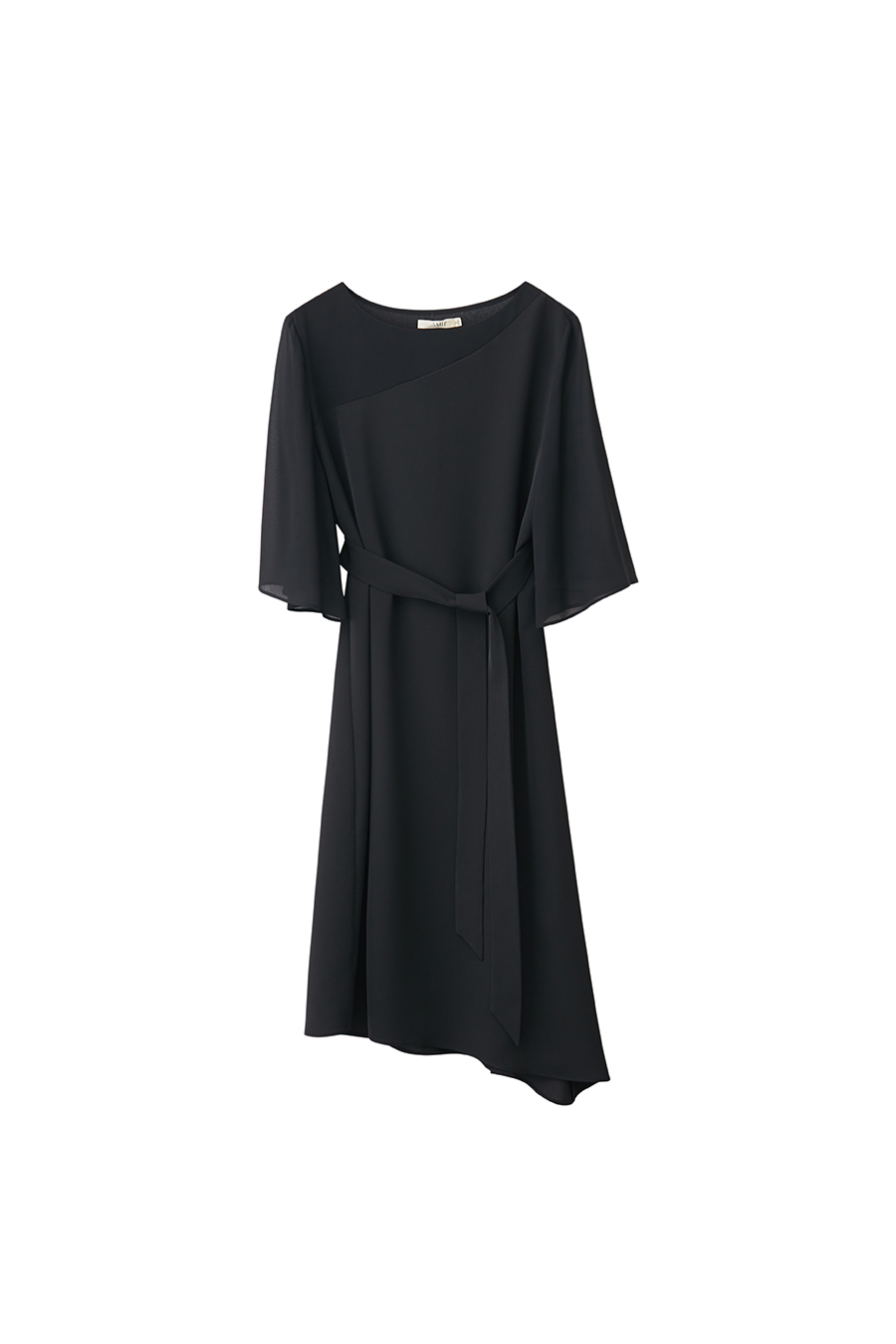 Contrast Fabric Belted Dress