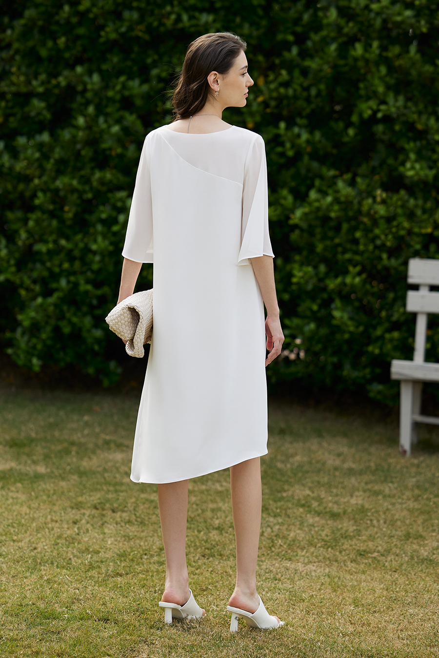Contrast Fabric Belted Dress