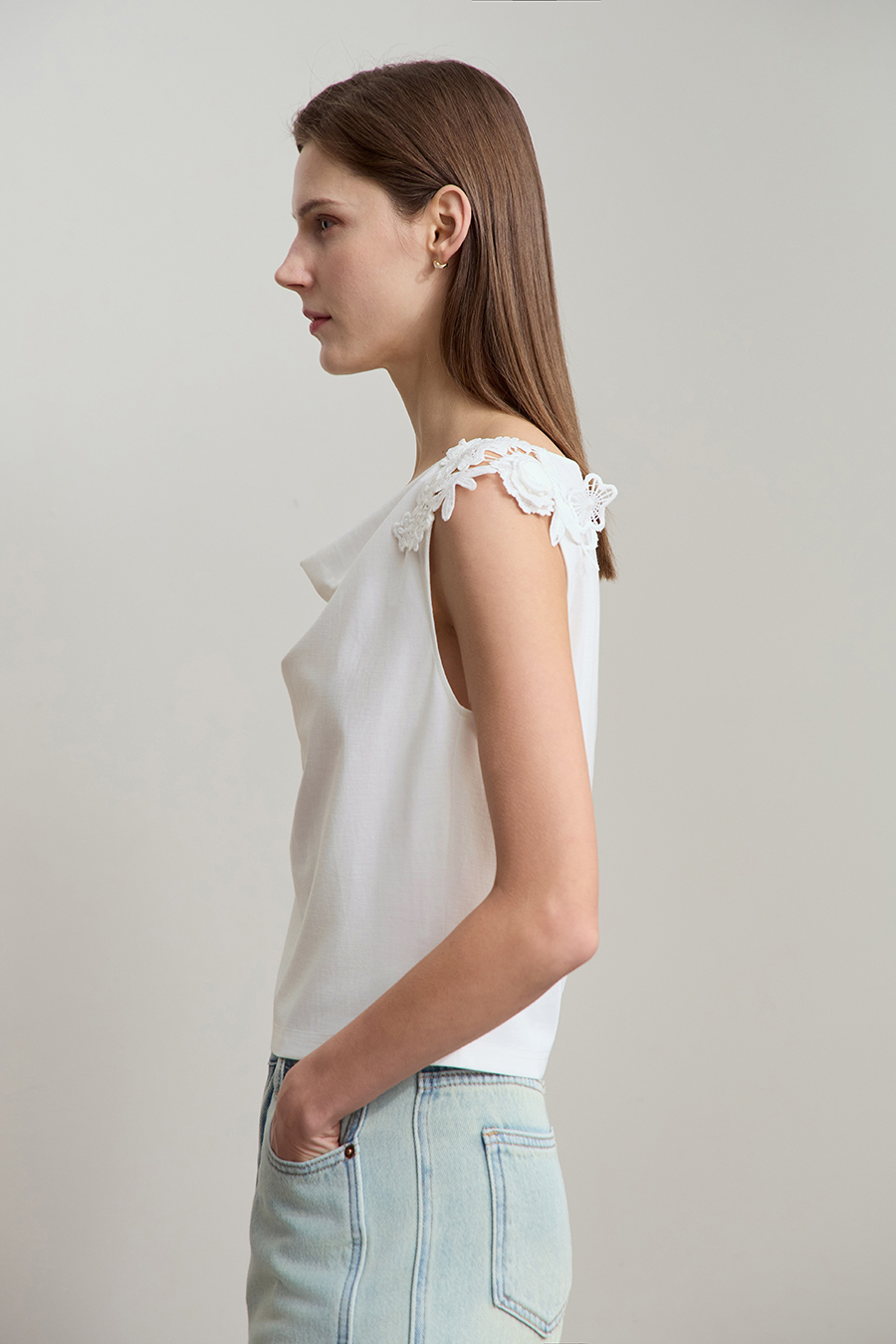 Roma knit cowl neck tee|AMII