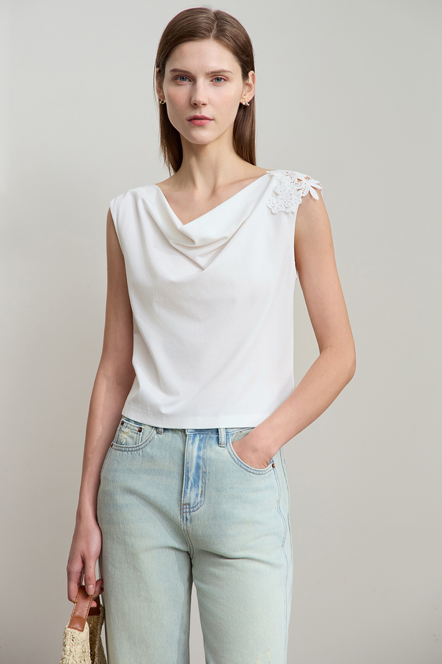 Roma knit cowl neck tee|AMII