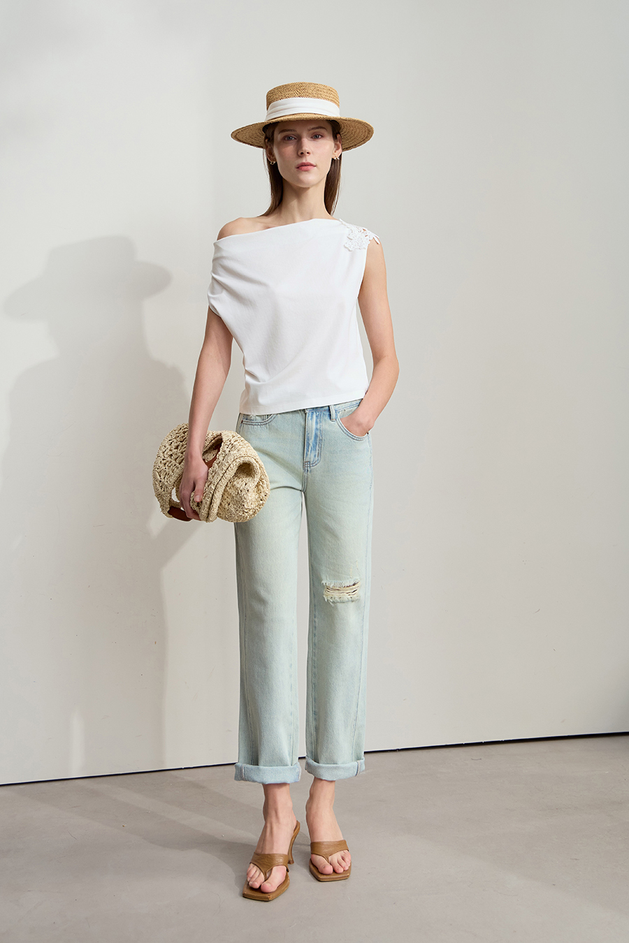 Roma knit cowl neck tee|AMII