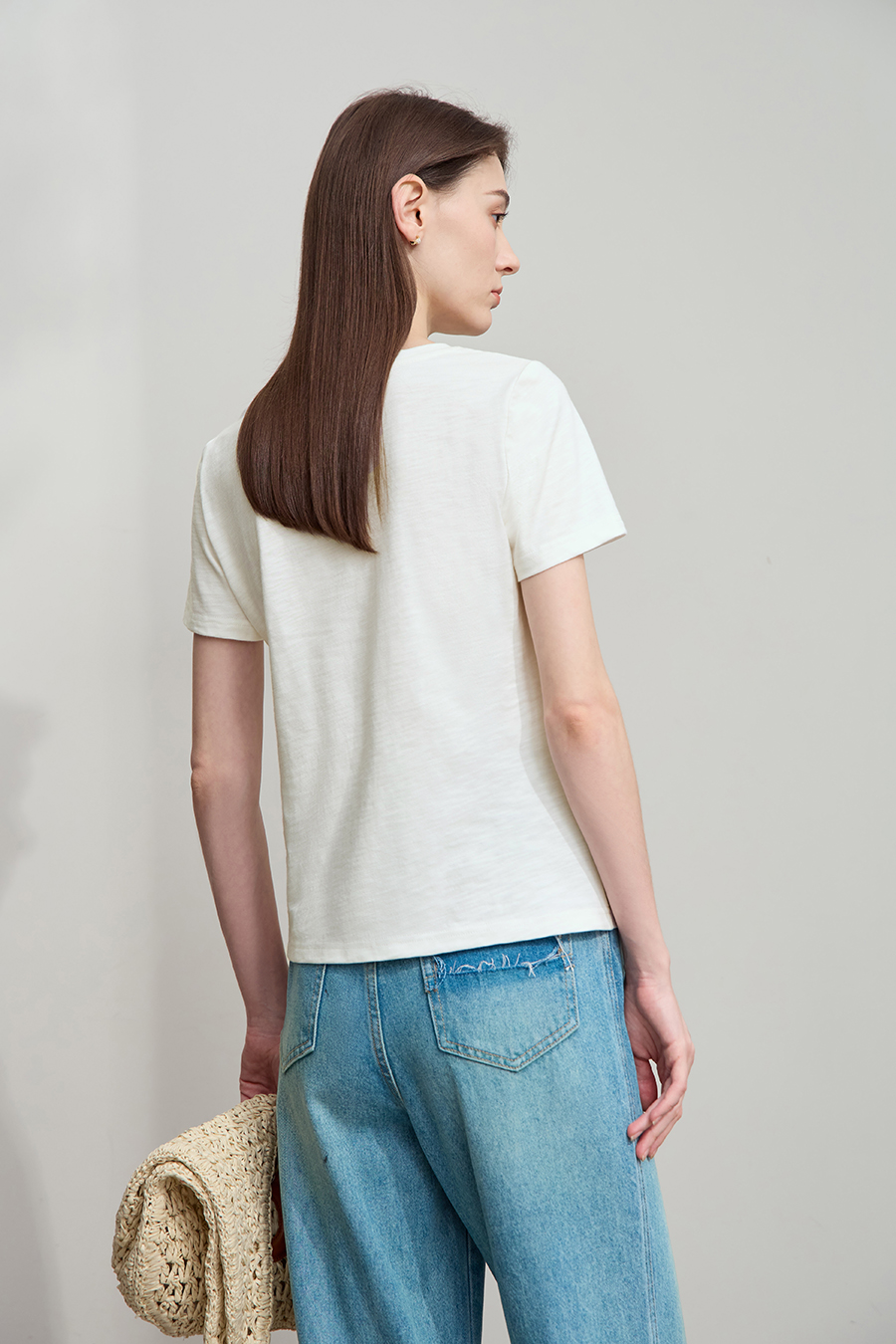 V-neck Ruched Cotton T-shirt