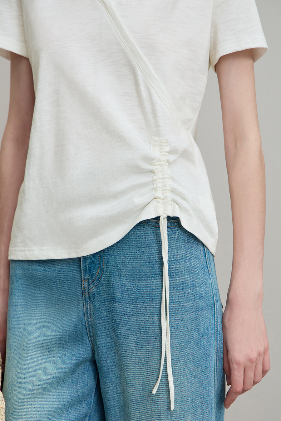 V-neck Ruched Cotton T-shirt