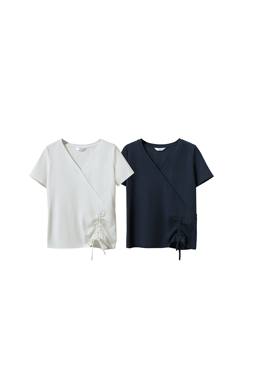 V-neck Ruched Cotton T-shirt