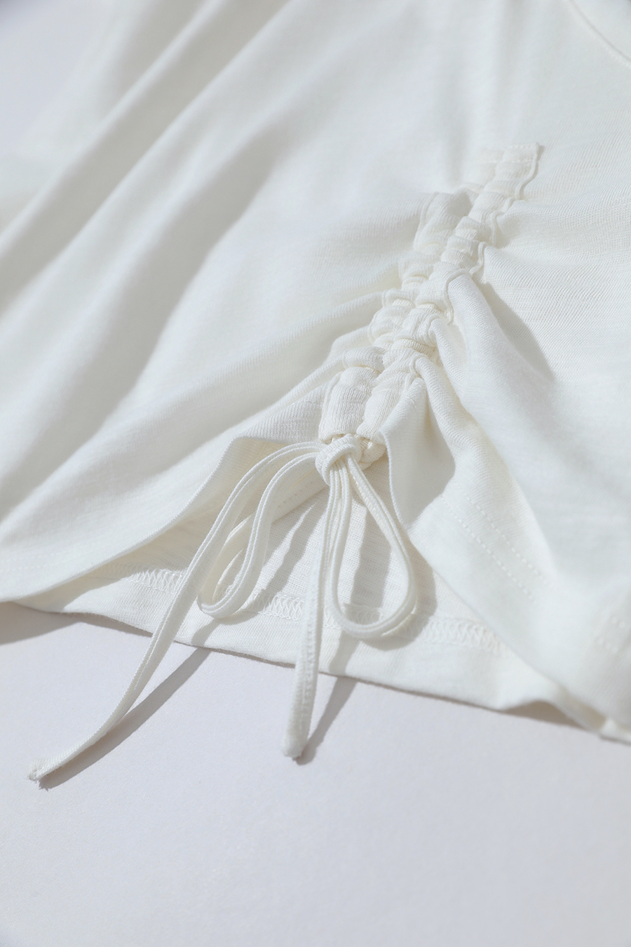 V-neck Ruched Cotton T-shirt