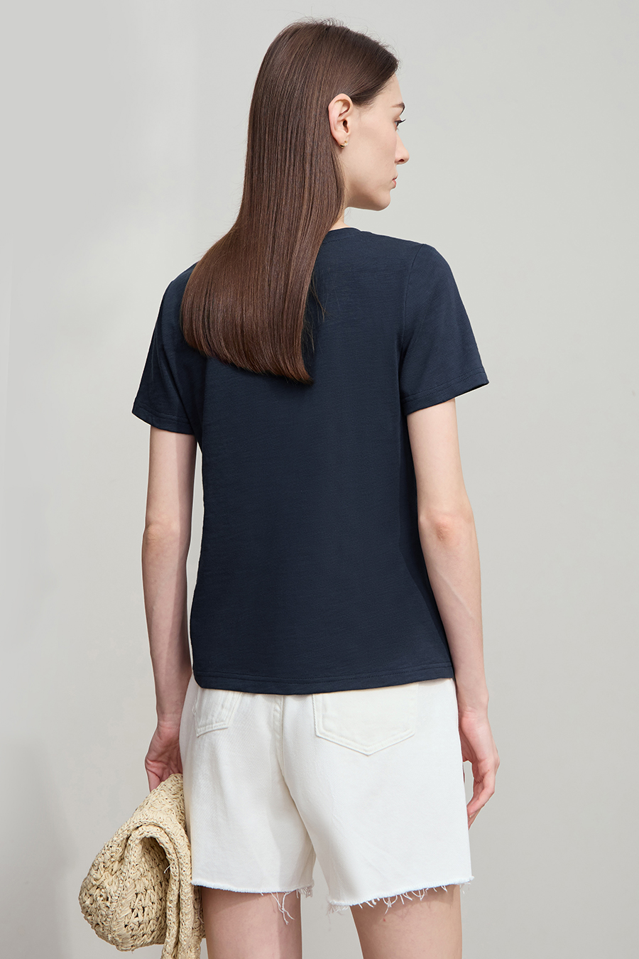 V-neck Ruched Cotton T-shirt