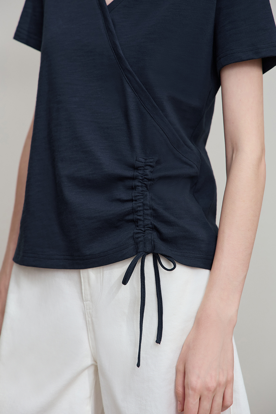 V-neck Ruched Cotton T-shirt