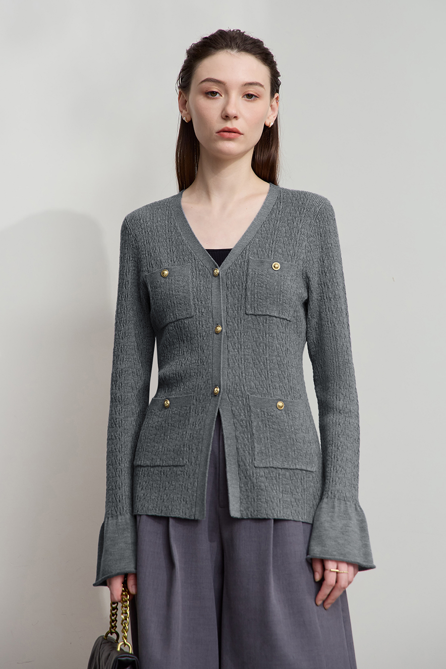 Micro Flare Sleeve Knit Cardigan|AMII-AMII.com