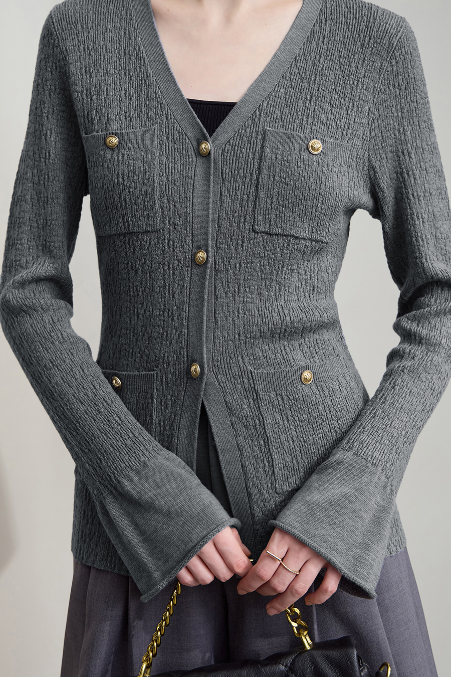 Micro Flare Sleeve Knit Cardigan|AMII-AMII.com