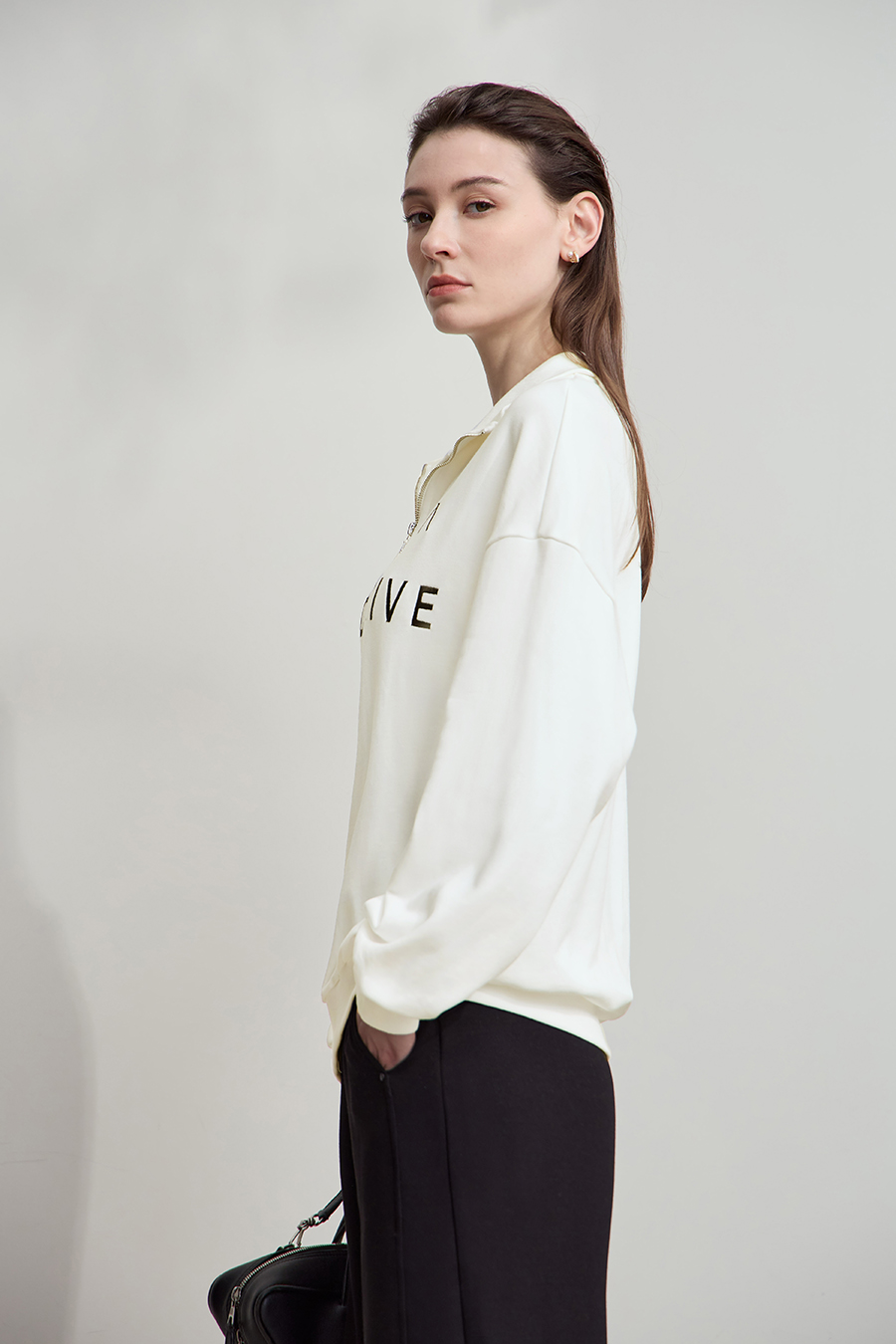 Letter Embroidered Cotton Sweatshirt