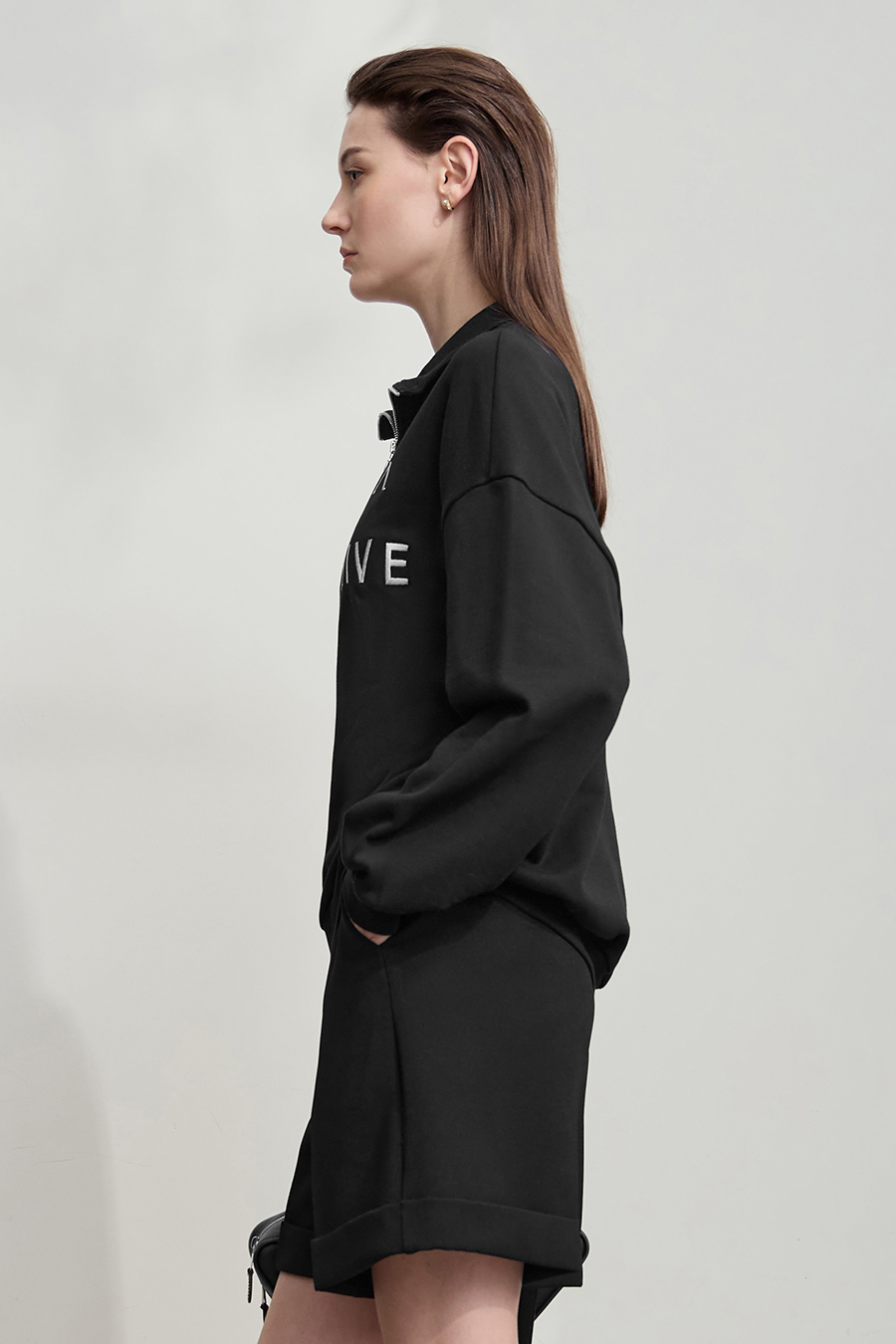 Letter Embroidered Cotton Sweatshirt