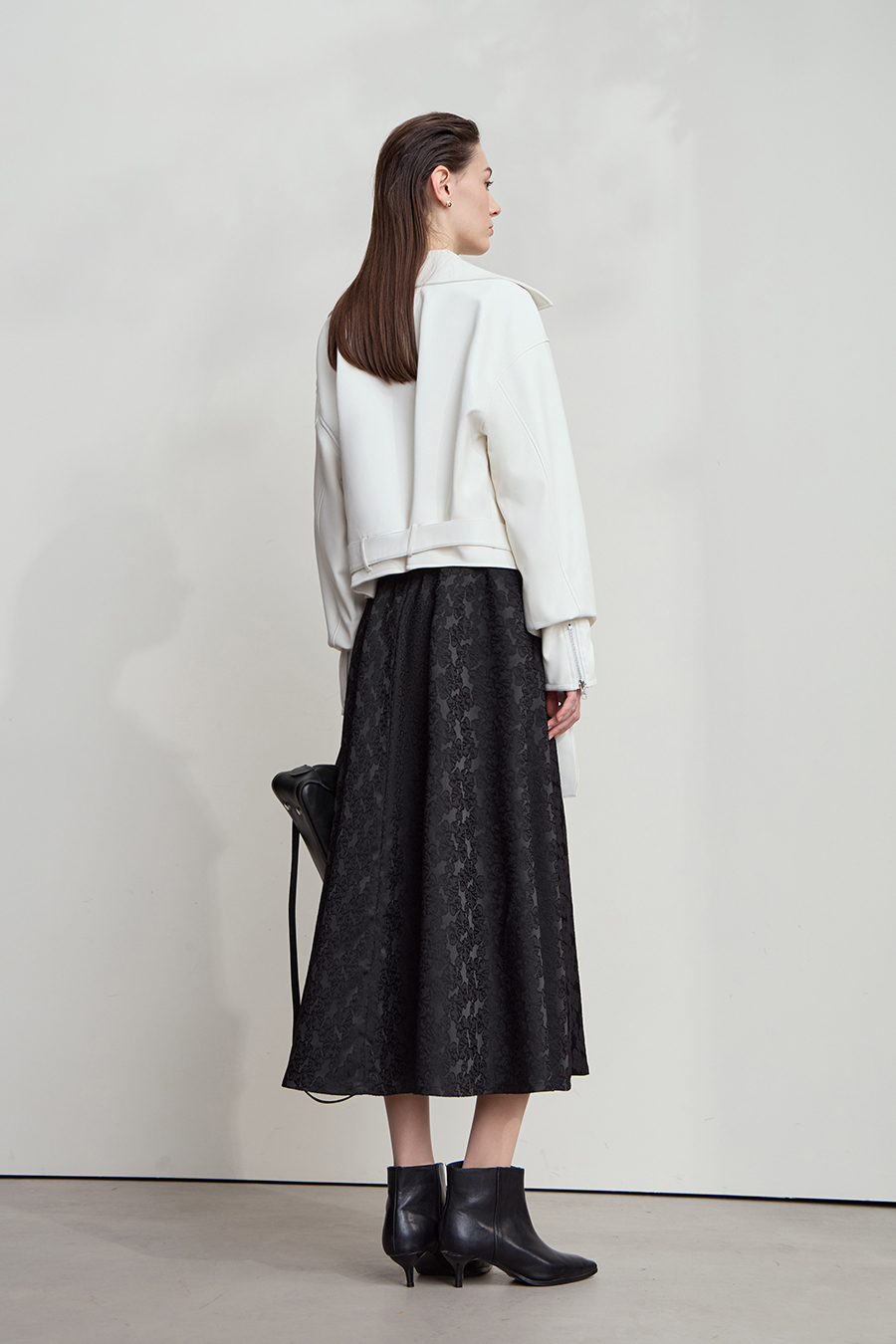 Black heavy-duty jacquard midi skirt|AMII-AMII.com