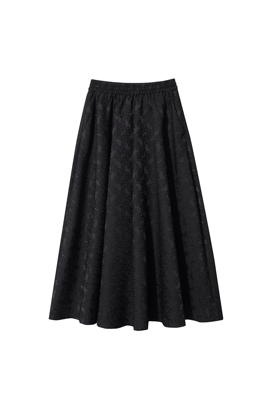 Black heavy-duty jacquard midi skirt|AMII-AMII.com