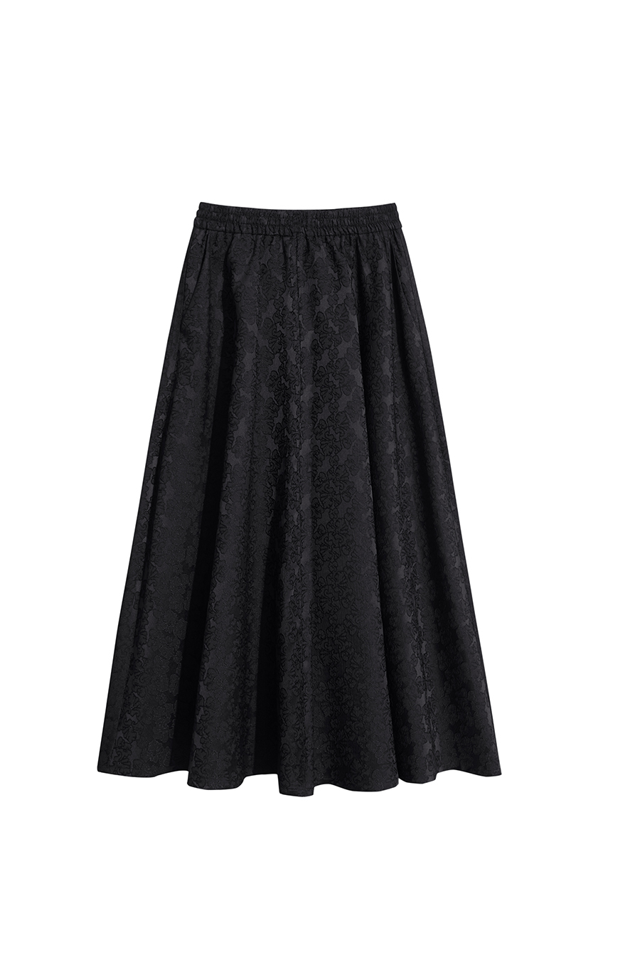 Black heavy-duty jacquard midi skirt|AMII-AMII.com