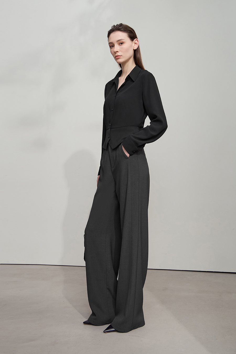 Wide - leg Slightly Elastic Casual Long Pants|AMII-AMII.com
