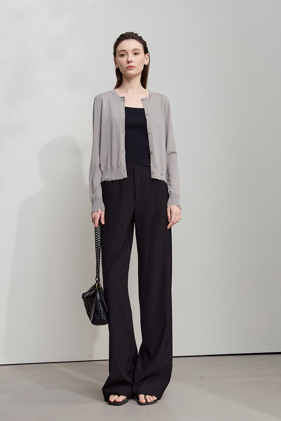 Wide - leg Slightly Elastic Casual Long Pants|AMII-AMII.com