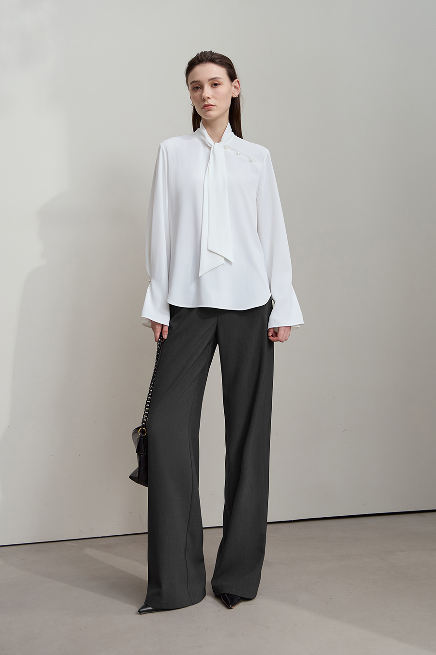 Wide - leg Slightly Elastic Casual Long Pants|AMII-AMII.com