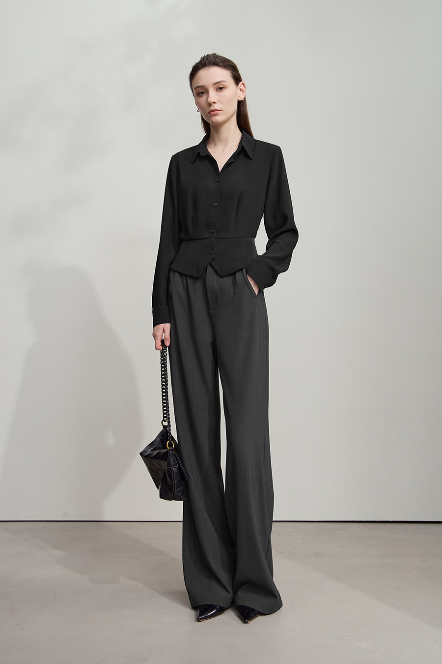 Wide - leg Slightly Elastic Casual Long Pants|AMII-AMII.com