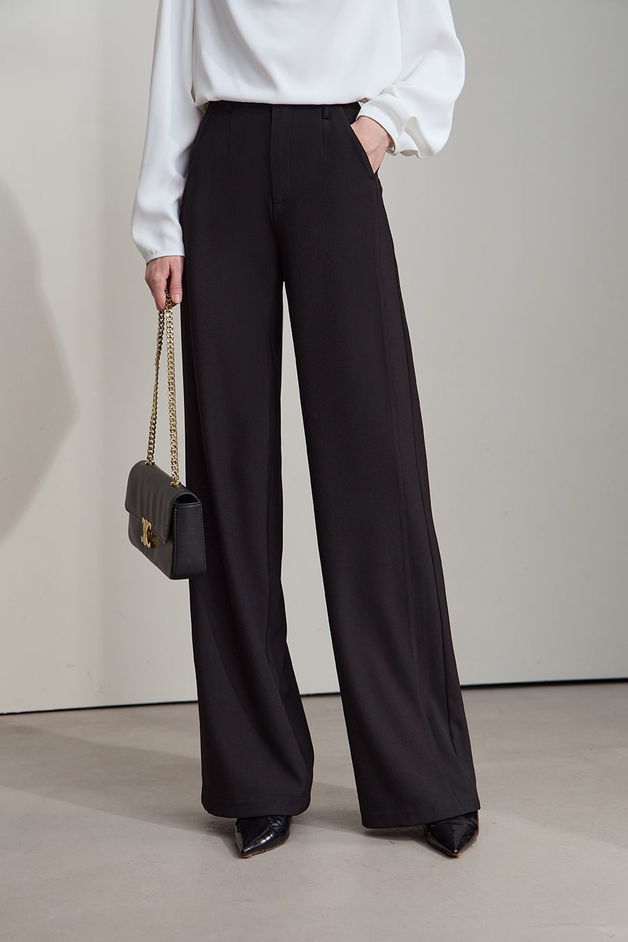 Wide - leg Slightly Elastic Casual Long Pants|AMII-AMII.com