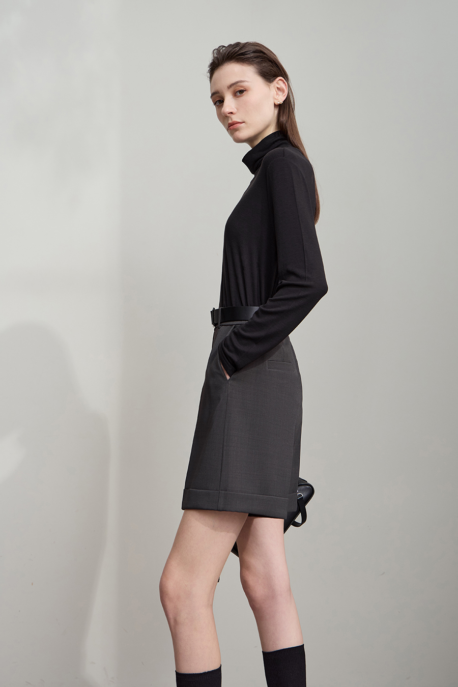 Turtleneck Stretchy Acetate T-shirt