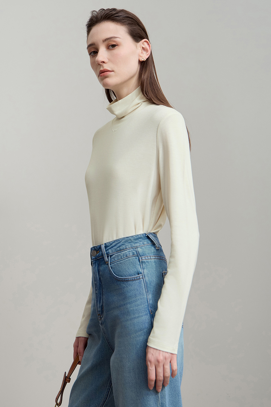 Turtleneck Stretchy Acetate T-shirt