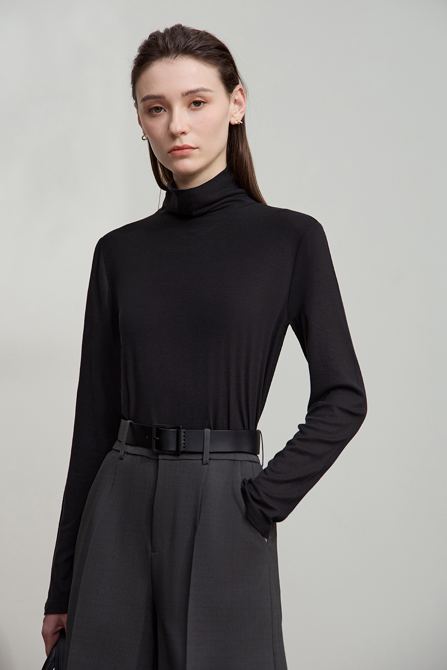 Turtleneck Stretchy Acetate T-shirt