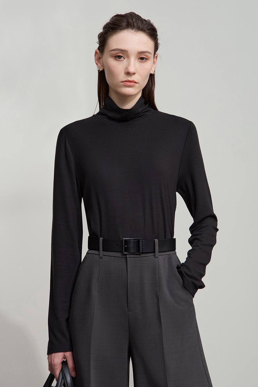 Turtleneck Stretchy Acetate T-shirt