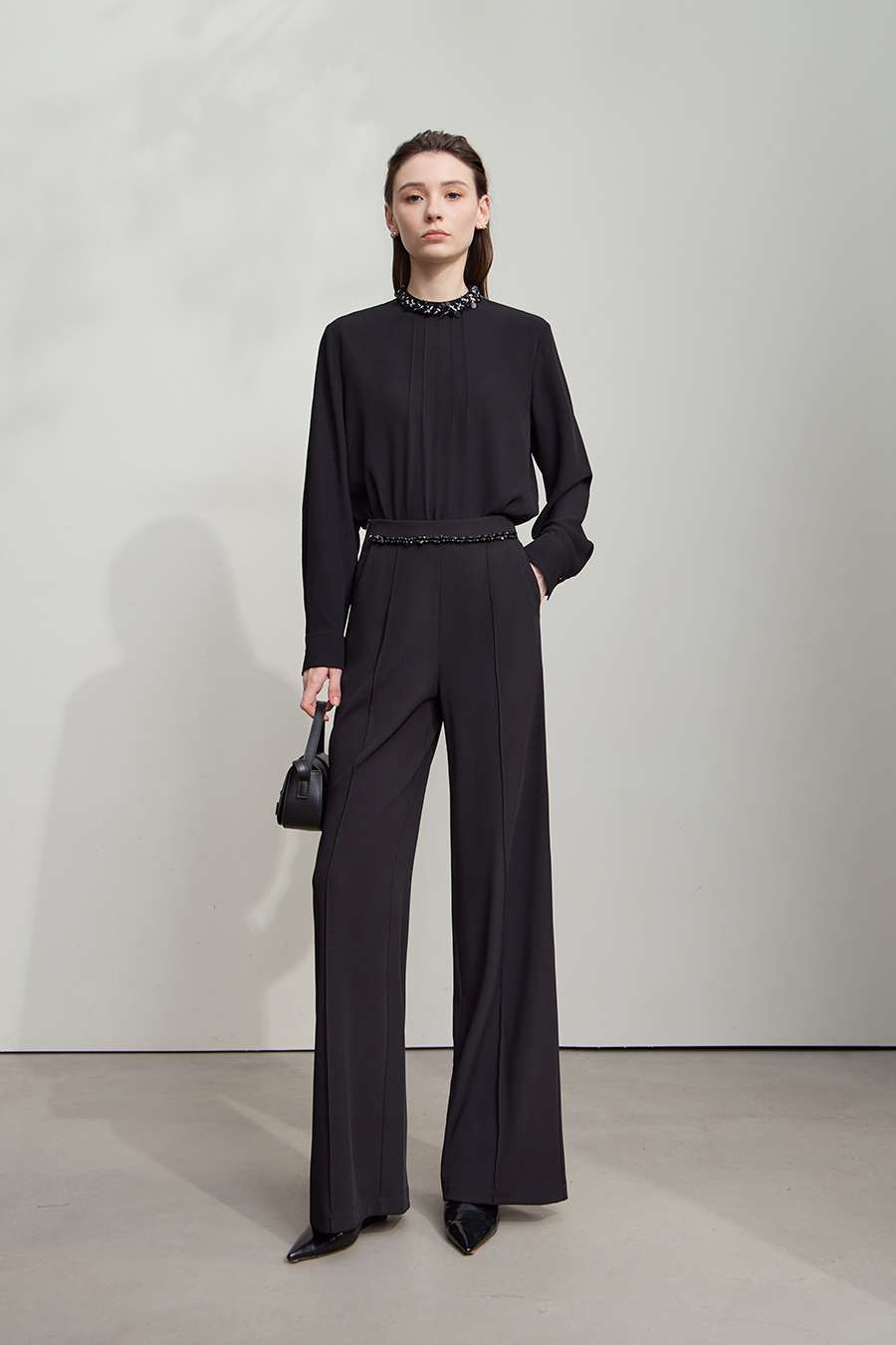 Stand Collar Long Sleeve Chiffon Blouse