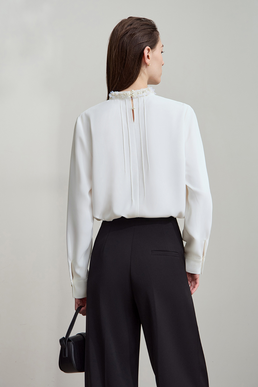 Stand Collar Long Sleeve Chiffon Blouse