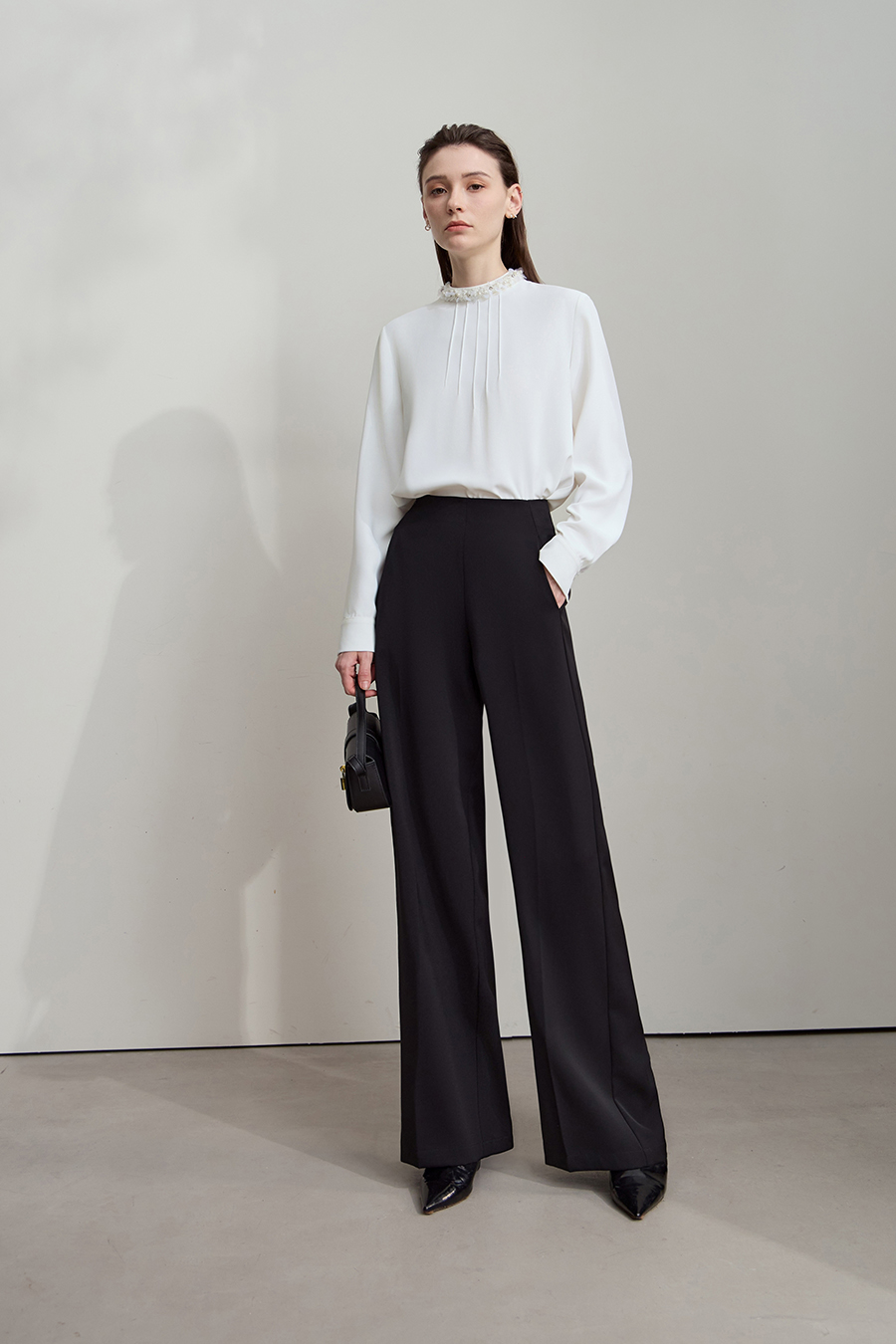 Stand Collar Long Sleeve Chiffon Blouse